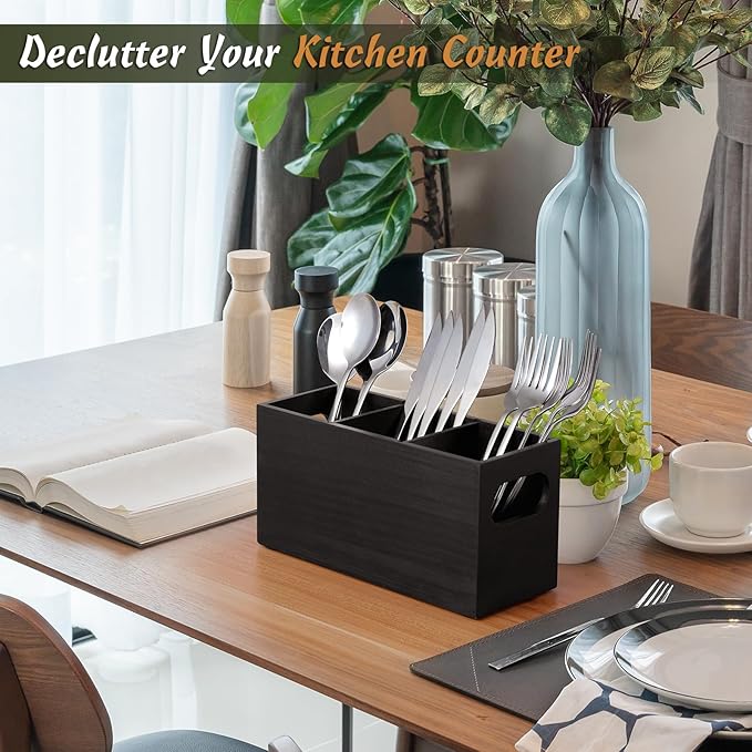 DRASTAR Silverware Holder, Wooden Utensil Caddy, Cutlery Holder - Image 5