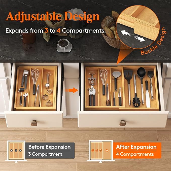 Lifewit Utensil Organizer for Kitchen Drawer, Expandable Cooking Utensil Tray - Image 4