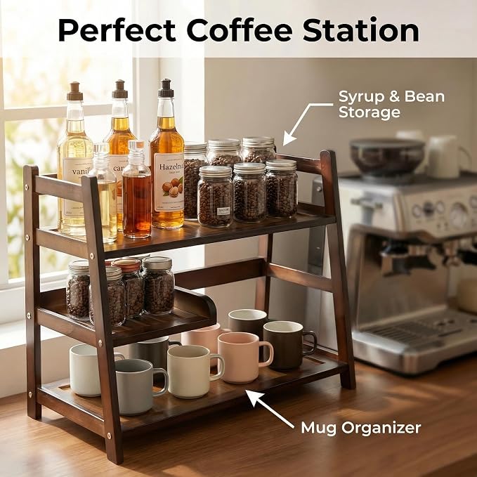 3 Tier Bamboo Matcha Station, coffee station organizer Shelf - Image 2