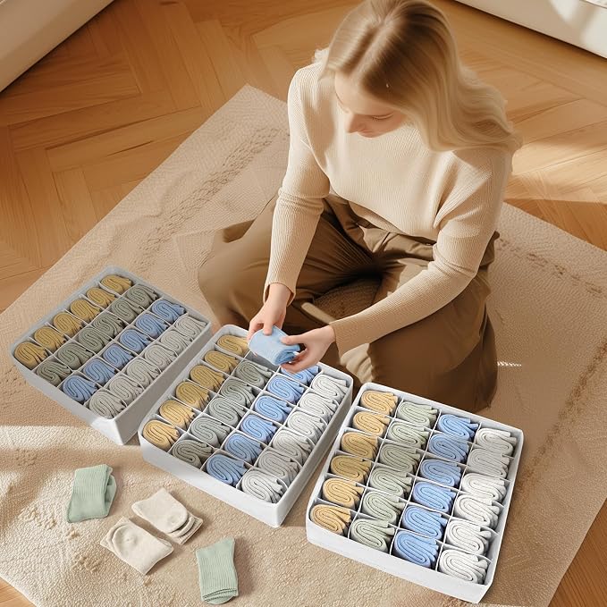 Joyoldelf Sock Drawer Organizer Divider Underwear Organizer 24-cell Fabric - Image 3