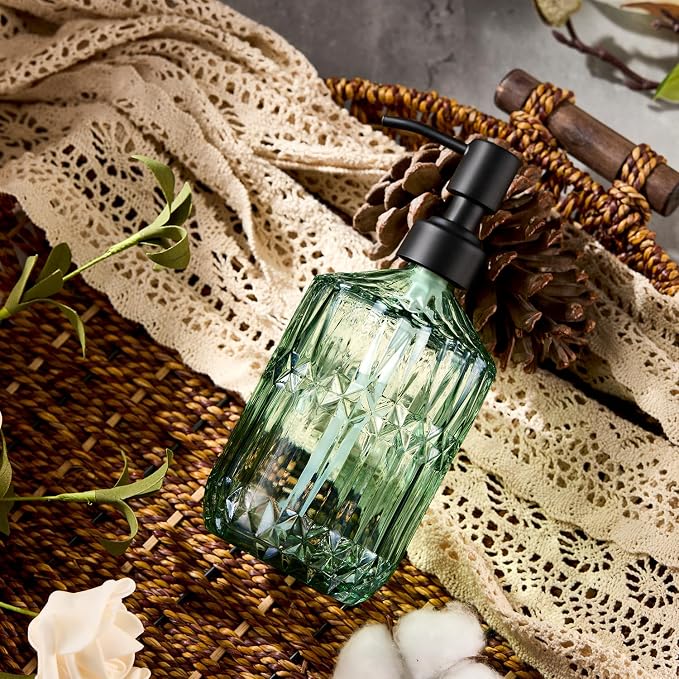 COHOSEGE 17 Oz Green Glass Kitchen Soap Dispenser - Image 8
