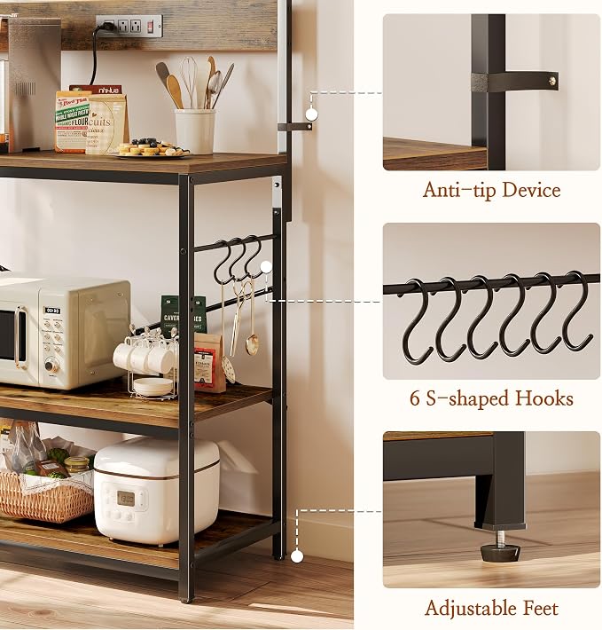 SUPERJARE Bakers Rack with Power Outlets, Microwave Stand, 31.5 X 16.5 Inch - Image 8