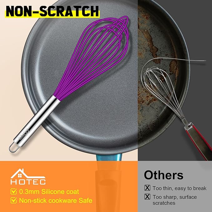 HOTEC 4 Pieces Silicone Whisks Set, Wire Balloon Whisks Egg Beater, Non-slip - Image 6