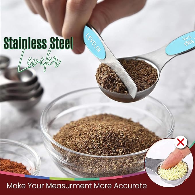 Magnetic Measuring Spoons Set of 9 Stainless Steel Dual-Sided Stackable - Image 3