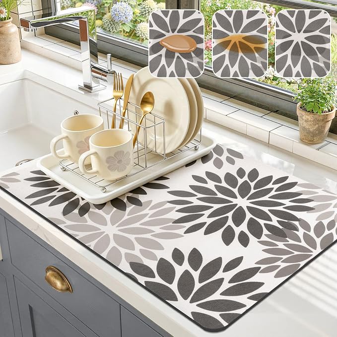 Findosom Floral Dish Drying Mat, Cuttable Drying Mat by Findosom