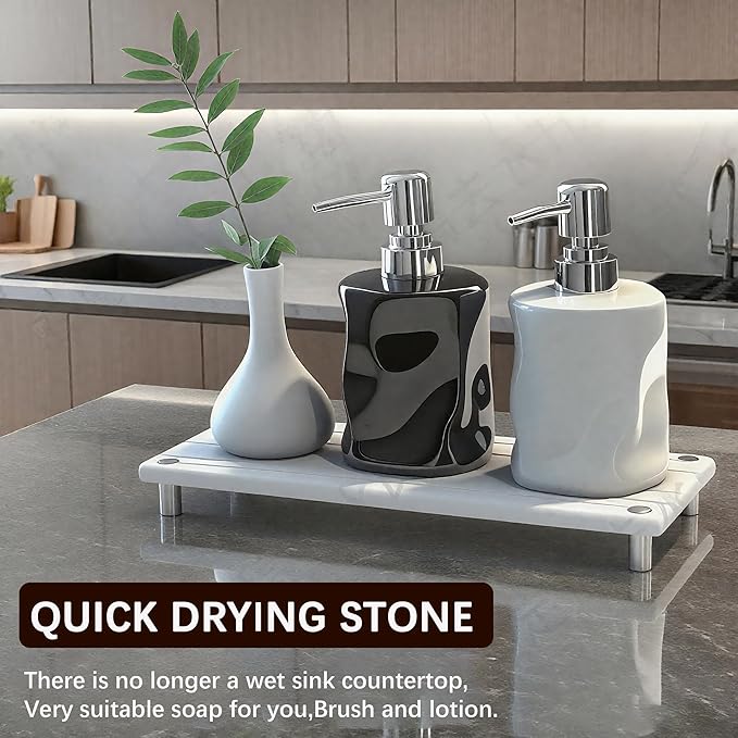 Quick Dry Sink Caddy Kitchen Sink Organizer, Water Absorbing Stone Tray - Image 6