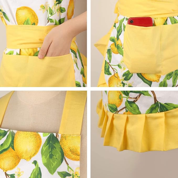 G2PLUS Thick Lemon Cotton Apron, Kitchen Apron - Image 3