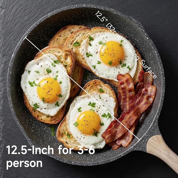 JEETEE 12.5 Inch Nonstick Frying Pan, Stone Coating Cookware, Nonstick Omelette - Image 9