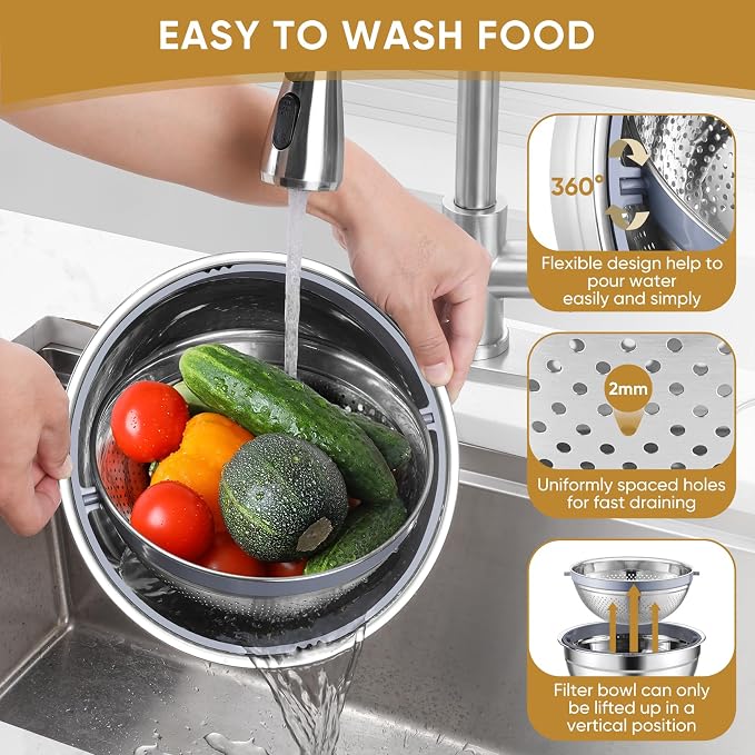 P&P CHEF Mixing Bowls with Lids Set of 3, Stainless Steel Mixing Bowl and - Image 4