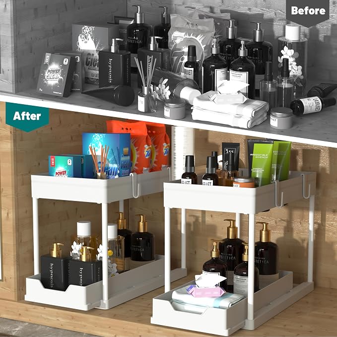 MEAFBIRD 2 Pack Under Sink Organizer, 2 Tier Bathroom Cabinet Organizer - Image 2