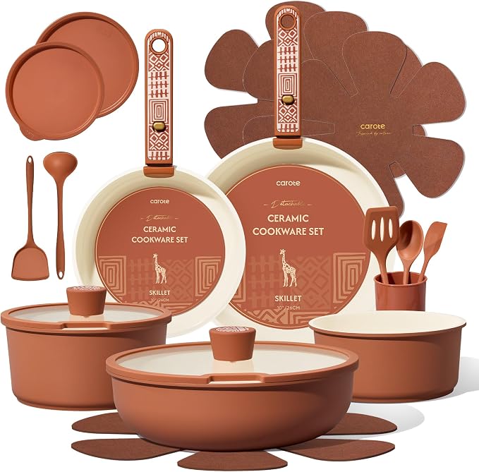CAROTE 21-Piece Ceramic Cookware Set, Nonstick Pots and Pans Set by CAROTE