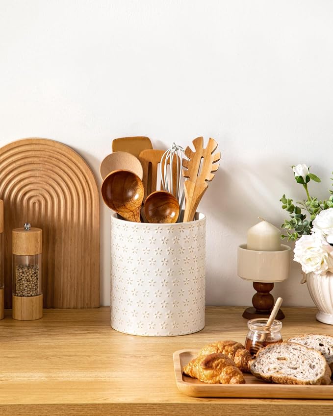 MALACASA LYDIA Ceramic Utensil Holders, 7.3"+5.5" Kitchen Utensil Crock Set - Image 7