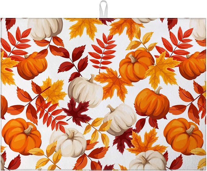Fall Pumpkin Maple Dish Drying Mat by MOUNTANLLY