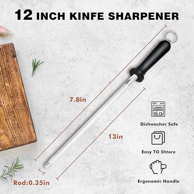 Knife Sharpener Rod, Kitchen Knives Sharpener Carbon Steel Professional Knife - Image 6