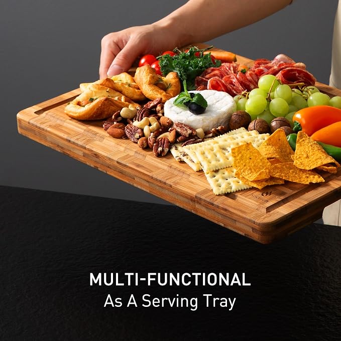 2 Pack Heavy Duty Bamboo Cutting Board Set Non Slip Over Sink Solid End Grain - Image 6