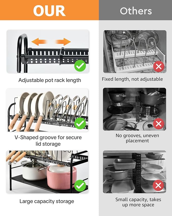 HULISEN Pots and Pans Organizer Under Cabinet, Expandable 2-Tier Pots and Pans - Image 4