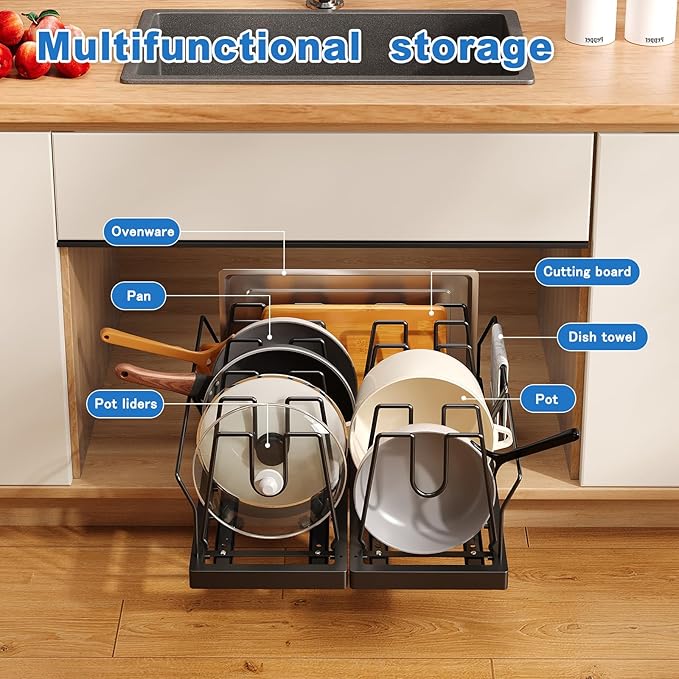 Mustorn Pots and Pans Organizer Under Cabinet, 21.6" Deep Pull Out Pot Lid - Image 2