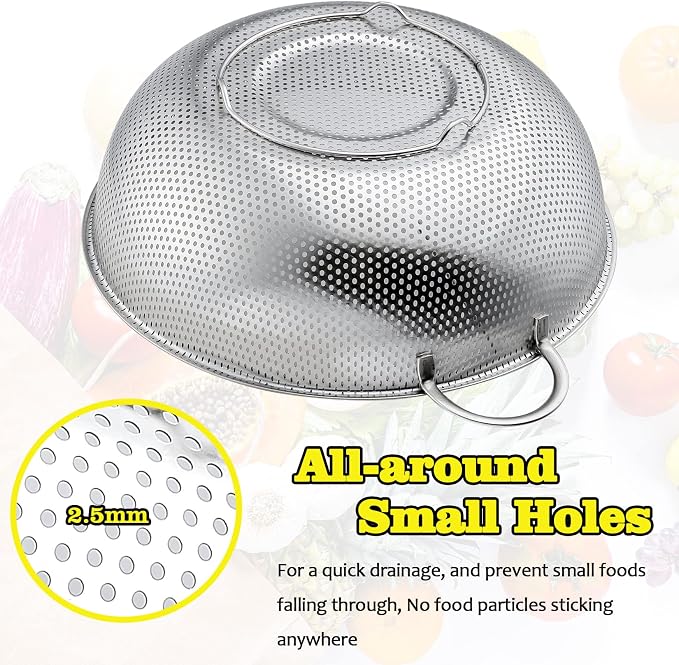 P&P CHEF Stainless Steel Colander, Micro-Perforated Food Strainer - Image 5