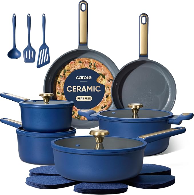 CAROTE Ceramic Cookwar Set, Pots and Pan Set Non Stick 18 Piece, Cookware Set by CAROTE