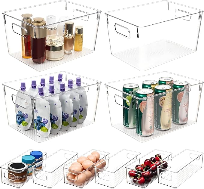 Tiawudi Set of 10 Clear Plastic Storage Bins, 4 Large and 6 Small Stackable by Tiawudi
