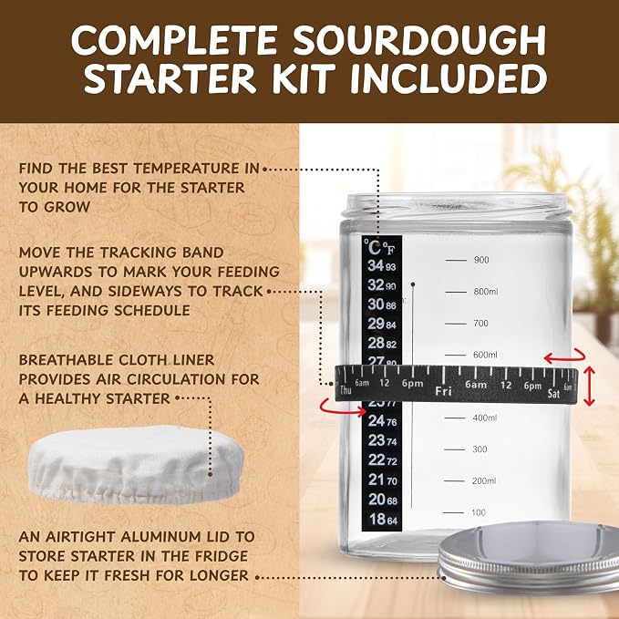 Complete Sourdough Bread Starter Kit, Glass Sourdough Starter Jar Kit & Tons of - Image 6