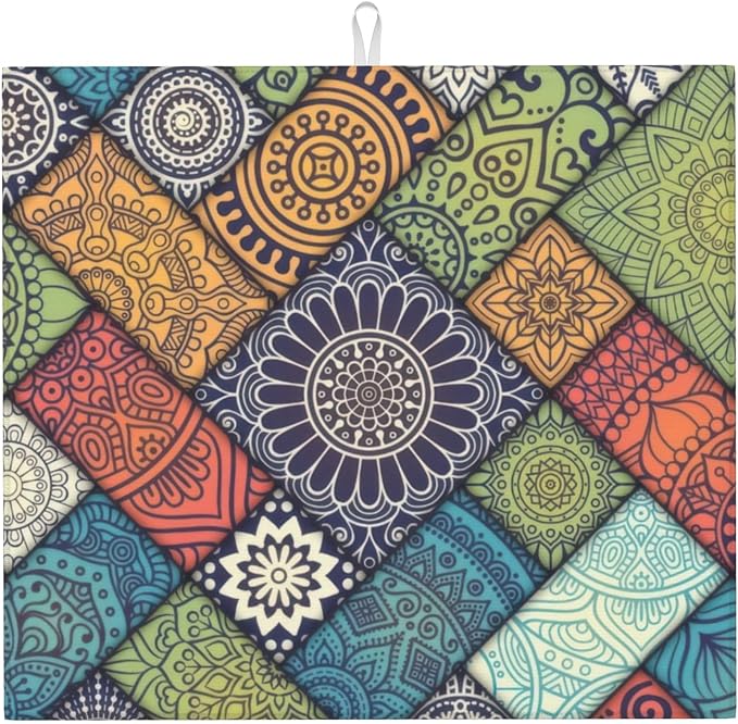 Retro Boho Dish Drying Mat 16x18 Inch, Microfiber Absorbent Fast Dry Mat by Unknown