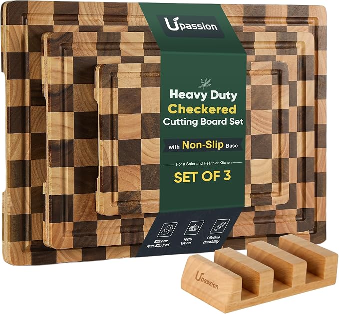 3 Pack Checkered Wood Cutting Board Set Cutting Boards by Upassion