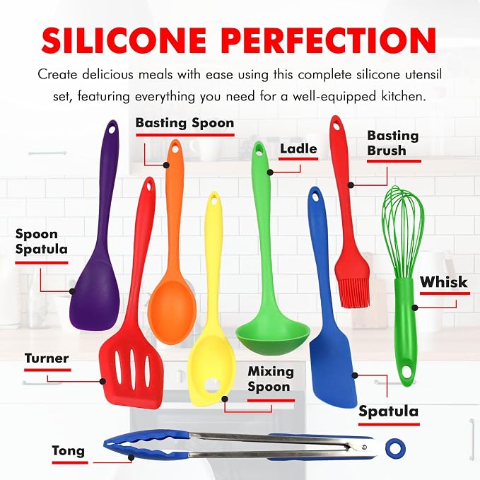 Chef Craft 9 Piece Multicolor Premium Silicone Kitchen Tool Set - Image 4