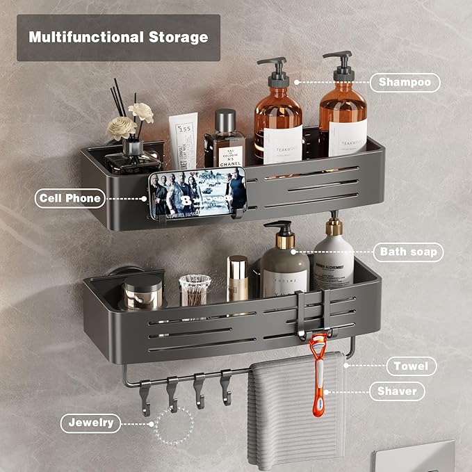 Voldra Adhesive Shower Caddy, 2 Pack Shower Shelves - Image 3