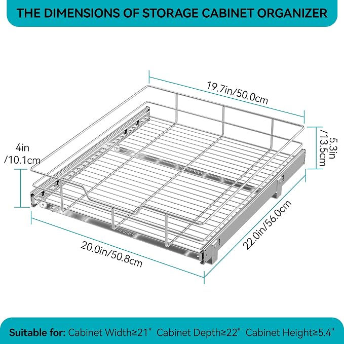 Pull Out Cabinet Organizer 20" W X 22" D, Slide Out Drawers - Image 2
