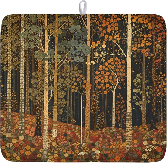 Fall Dish Drying Mat for Kitchen Counter Autumn Forest Vintage Botanical Nature by Unknown