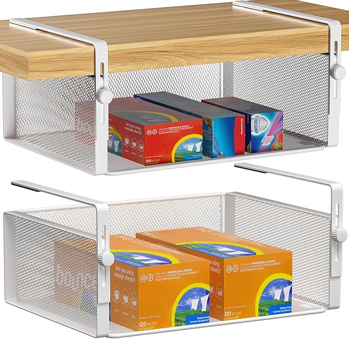 AmonHouseware 2Pack Under Shelf Basket Organizer, Adjustable Hanging Holder by AmonHouseware