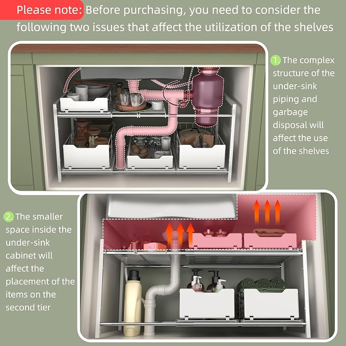 NETEL NETELAdjustable Under Sink Organizers and Storage, 2 Tier Expandable Pull - Image 4