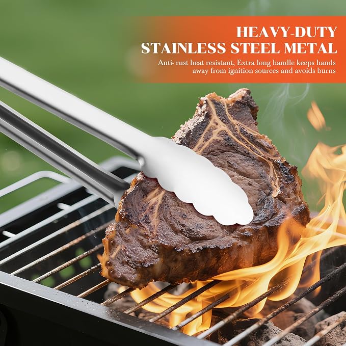 Grilling Tongs - 17 Inch Extra Long Metal Tongs, Heat Resistant Stainless Steel - Image 4