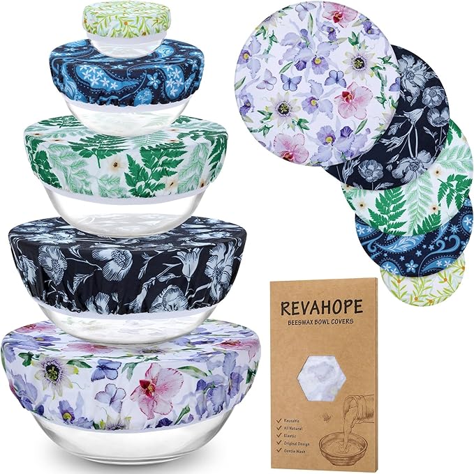 5-Size Reusable Beeswax Bowl Covers by Revahope