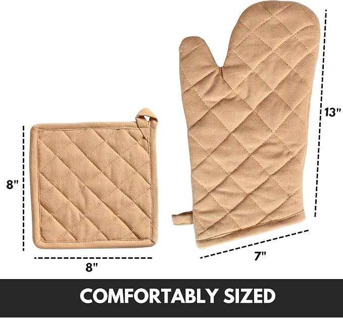 Oven Mitt & Pot Holder 100% Cotton Set of Heat Resistant Oven Gloves & Hot Pads - Image 3