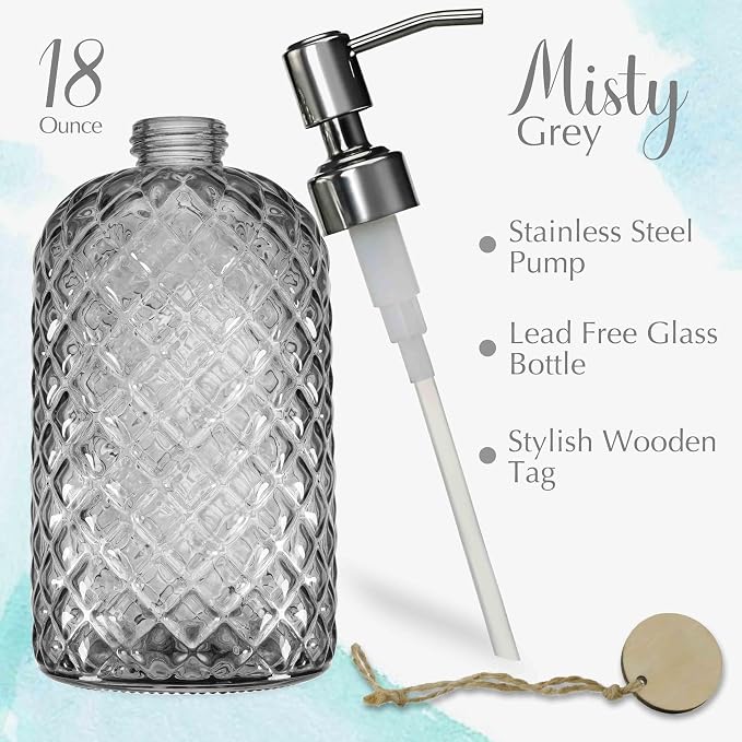JASAI 18Oz Gray Glass Soap Dispenser - Image 2
