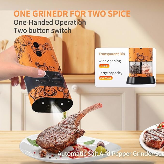Dual Chamber Salt and Pepper Grinder Set Rechargeable, Electric Pepper Grinder - Image 6