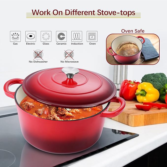 E-far Dutch Oven Pot with Lid, 5 Quart Enameled Cast Iron Round Dutch Oven - Image 6