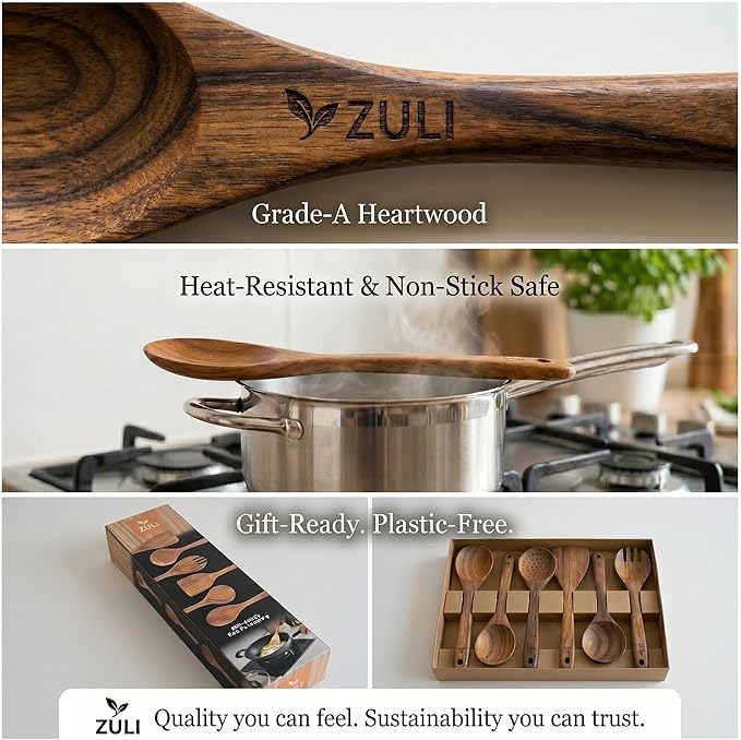 6-Piece Teak Wooden Cooking Utensil Set – Wooden Spoons & Spatulas - Image 7