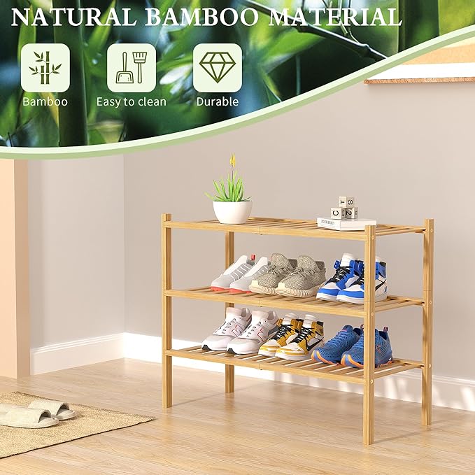 ROMGUAR CRAFT 3 Tier Bamboo Shoe Rack - Image 6