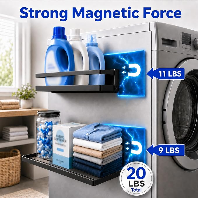 Magnetic Shelf for Washer Dryer, Foldable 2 Tier Metal Organizer Rack - Image 4