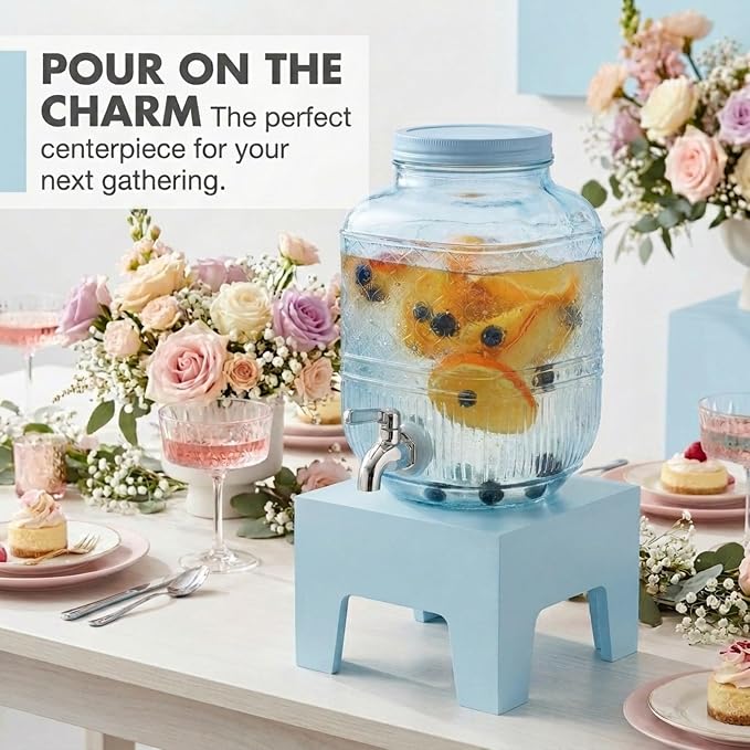 Beverage Dispenser 1 Gallon, Glass Drink Dispenser - Image 2