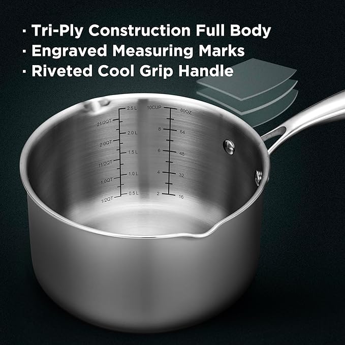Tri-Ply Stainless Steel Sauce Pan - Image 3