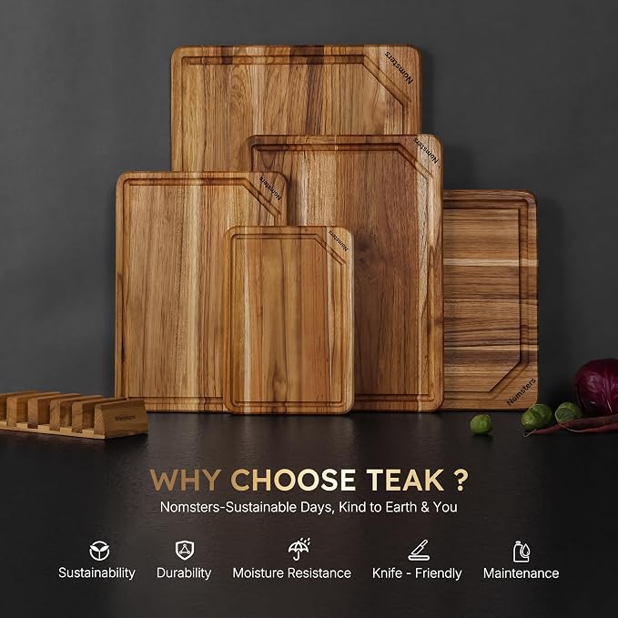5 Pack Teak Wood Cutting Board Set - Image 3