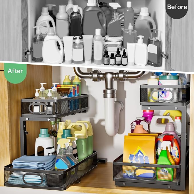 Under Sink Organizer 2 Pack, High Adjustable 2 Tier Under Sink Organizers and - Image 3