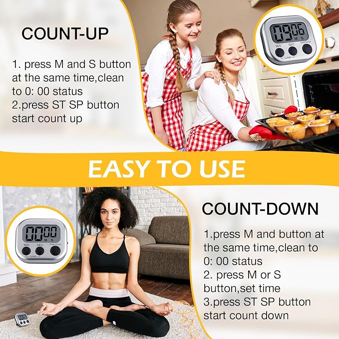 Leumoi 24 Pcs Digital Kitchen Timers Magnetic Back Timers Bulk Large Screen - Image 6