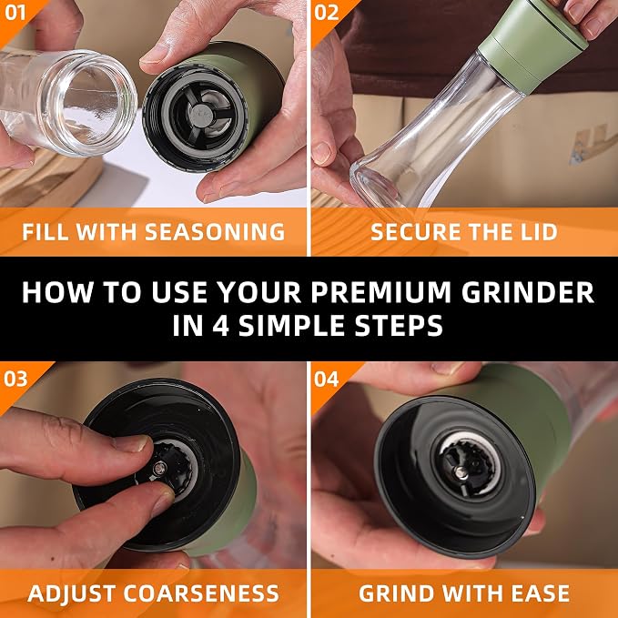 DAVIMADE Premium 2pk Sage Green Salt and Pepper Grinder Set, Manual Grinder - Image 3