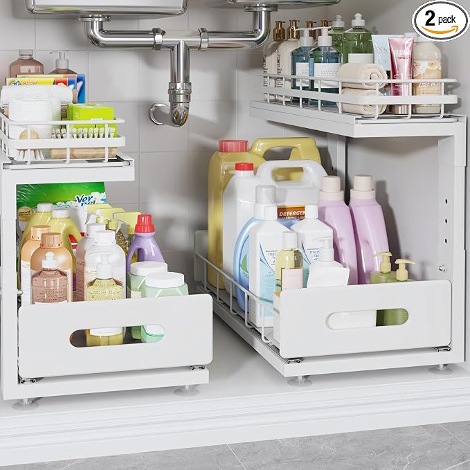 Under Sink Organizer Upgrade To Professional Rails, 2-Tier Dual Pull Out by UnderSinkOrganizer