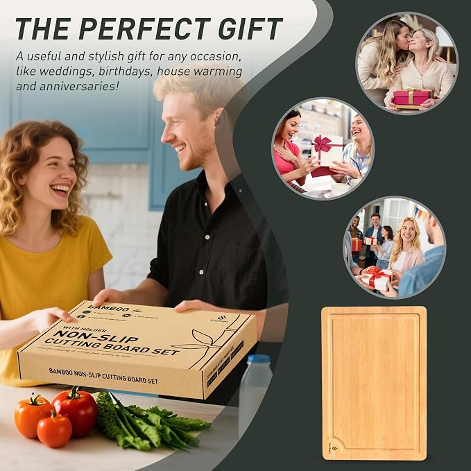 Bamboo Cutting Board Set Non Slip Feet - Image 7